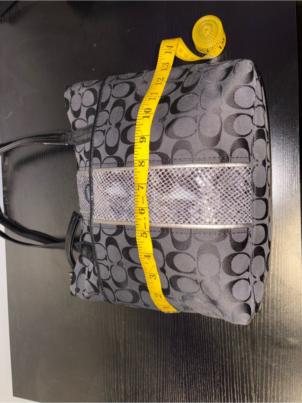 Coach F26706 Signature Gray Black Tote Shoulder Bag Snake Print Stripe - Picture 9 of 14